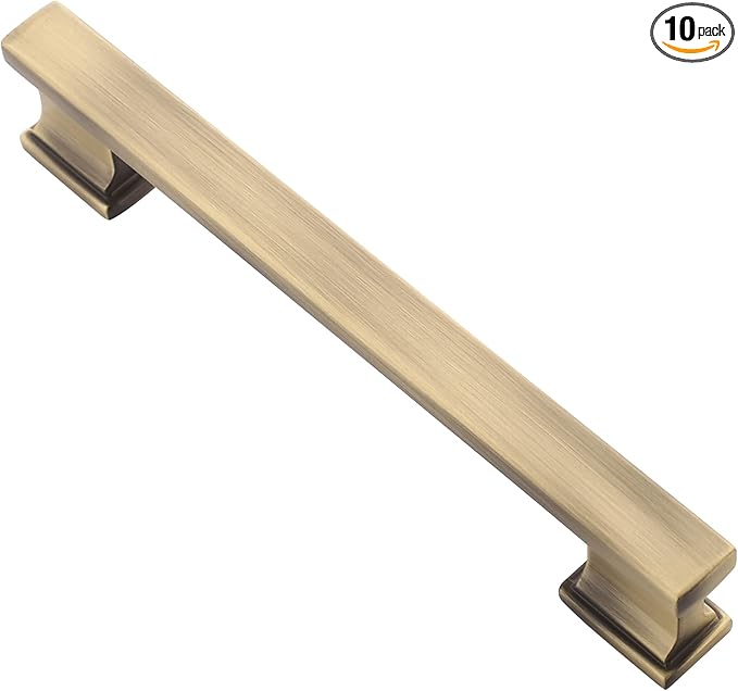 Alzassbg 10 Pack Brushed Antique Brass Cabinet Pulls, 5 Inch(128mm) Hole Centers Kitchen Cabinet Handles for Cabinets and Drawers AL3061AB