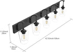 Ralbay Matte Black Bathroom Light Fixtures 5-Lights Industrial Black Vanity Lights Clear Glass Vintage Edison Matte Black Wall Mount Light Fixture for Bathroom
