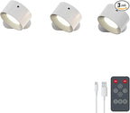 Koopala 3PACK Rechargeable LED Wall Sconce, Cordless Battery with Remote, Powered Wall Sconce, 3 Brightness Levels, 360° Swivel Magnetic Shade for Bedrooms, Hallways, Den and Reading Spaces（White）