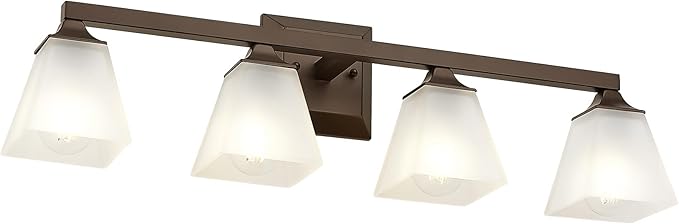 Bathroom Lighting Fixtures, HWH 4-Light Farmhouse Bathroom Vanity Light Over Mirror, Vanity Wall Sconce Oil-Rubbed Bronze Finish with Frosted White Square Glass, 5HY68BG1-4W ORB