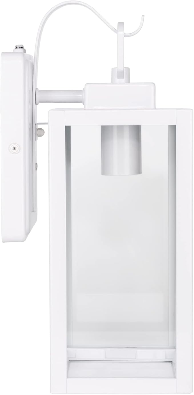 LIT-PaTH Dusk to Dawn Outdoor Wall Lantern, Wall Sconce as Porch Lighting Fixture, E26 Medium Base Max 60W, Anti-Rust Metal with Glass Shade, White, 1-Pack