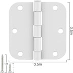 6 Pack 3.5 Inch Door Hinges White Matte Rounded 3 1/2 Inch Noise Free Iron Residential Standard Hinge for Interior Doors,House/Flat/Apartment/Dorm/Loft/Hut/Cottage-TCDHINGES Factory Hardware 3 ½"