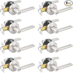 Probrico Interior Brushed Nickel Door Handle, Slim Handed Privacy Door Handles, Keyless Door Levers Lockset for Bedroom and Bathroom (8 Pack, Modern)