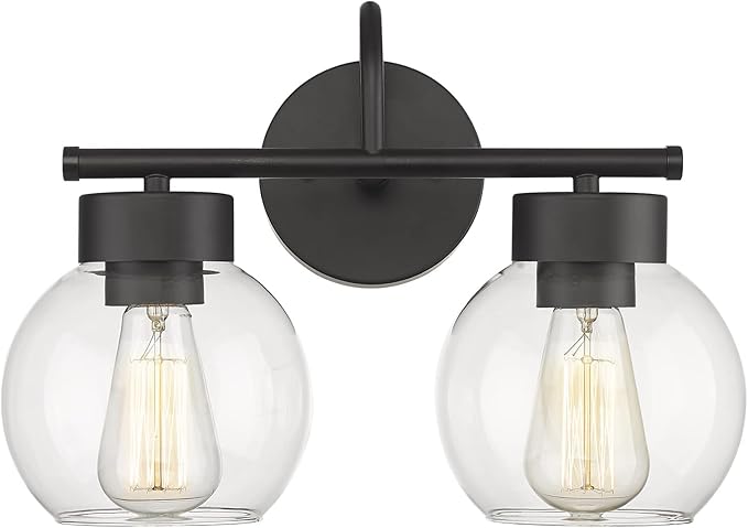 EAPUDUN 2-Light Matte Black Bathroom Light Fixtures Over Mirror, Vanity Lights for Bathroom with Clear Glass Shades, Industrial Wall sconces, WLA1434-BK