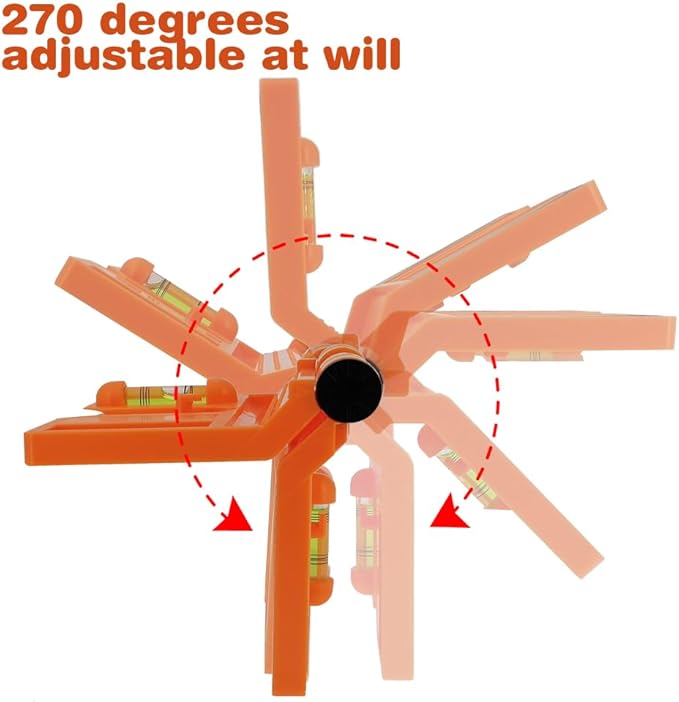 270 ° foldable column level with vertical soft magnet for woodworking, decoration, and steel structure construction. Horizontal ruler with tie straps ﻿ (orange)