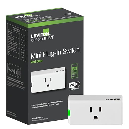 Leviton Decora Smart Plug, Wi-Fi 2nd Gen, Works with Matter, My Leviton, Alexa, Google Assistant, Apple Home/Siri & Wire-Free Anywhere Companions for Switched Outlet, D215P-1RW, White