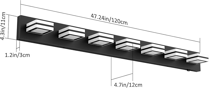 Ralbay 5 Color Temperature Dimmable 46inch Matte Black Vanity Lights Acrylic Modern LED Black Vanity Lighting for Bathroom 7 Lights