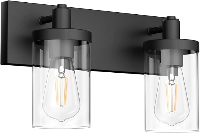 Aipsun Black Bathroom Light Fixtures Vintage Vanity Light for Bathroom Industrial Wall Sconce with Clear Glass Shade(Exclude Bulb)