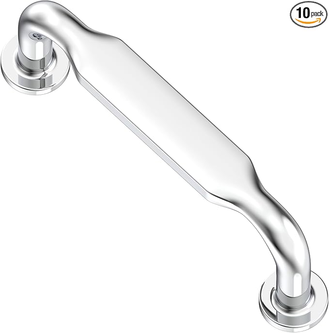 Alzassbg 10 Pack Polished Chrome Cabinet Handles, 3 Inch(76mm) Hole Centers Arch Modern Cabinet Pulls Kitchen Hardware for Cabinets AL3503CP