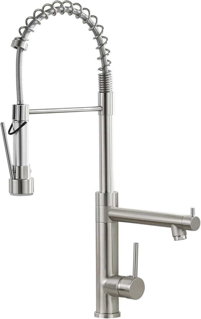 Fapully Commercial Kitchen Sink Faucet, Pull-Down Sprayer Kitchen Faucets Brushed Nickel