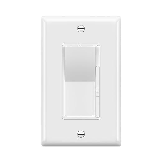 TOPGREENER Kalide Dimmer Light Switch, LED Dimmer Switch, Full Range Dimming, Single Pole/3-Way, 120VAC, 60Hz, 300W LED/CFL, Neutral Wire Not Required, Wall Plate Included, White