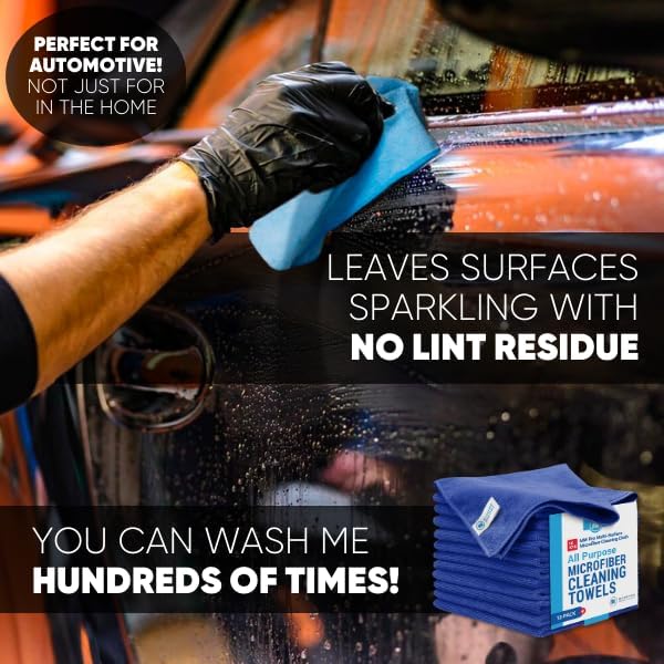 MW Pro Multi-Surface Microfiber Towel – 12 Pack | Premium Cleaning Cloth | Clean, Buff, Dust, Polish, Absorb | Large 16"x16" (Dark Blue)