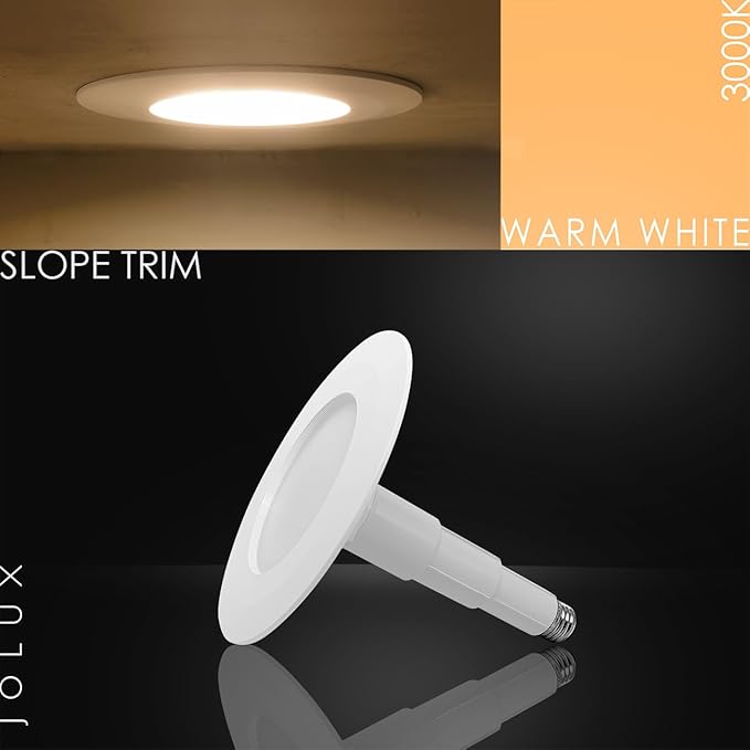 Jolux 24-Pack 5/6" Retrofit LED Recessed Lighting,12W=60W,3000K WarmWhite,800 Lumens,Dimmable Can Lights,Damp Rated,Simple Adjustable Retrofit Downlight Installation,ETL,E26 Base,Bevel Trim
