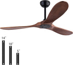 52" Wood Ceiling Fan No Lights with Remote Control,Wooden 3 Blades Ceiling Fans Without Light for Patio,Garage,Living Room,Bedroom,Office,Indoor/Outdoor(Black+Dark Walnut)