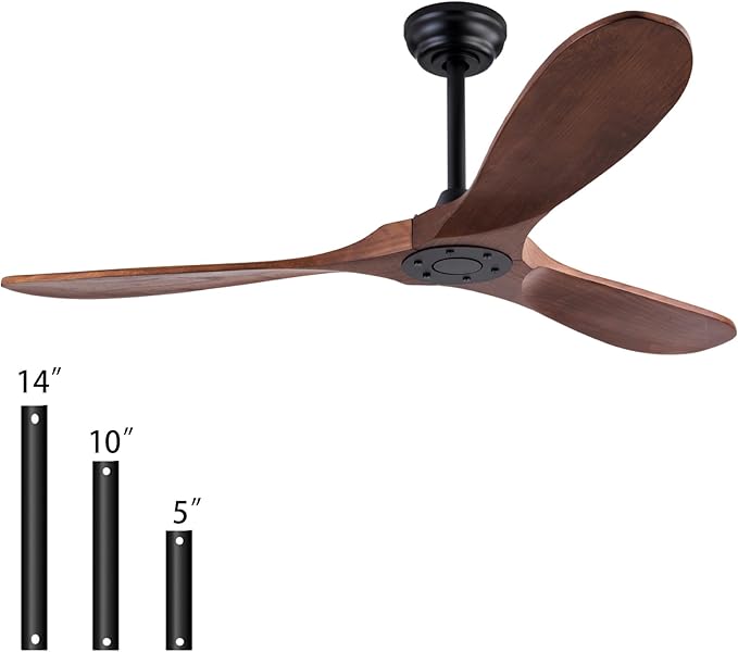 52" Wood Ceiling Fan No Lights with Remote Control,Wooden 3 Blades Ceiling Fans Without Light for Patio,Garage,Living Room,Bedroom,Office,Indoor/Outdoor(Black+Dark Walnut)