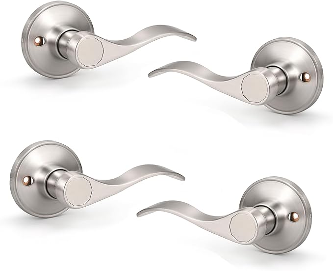 Knobonly 2 Pack Single Side Closet Door Handles, Non-Turning Right and Left Satin Nickel Dummy Door Handle, Door Handle no Lock, Zinc Alloy