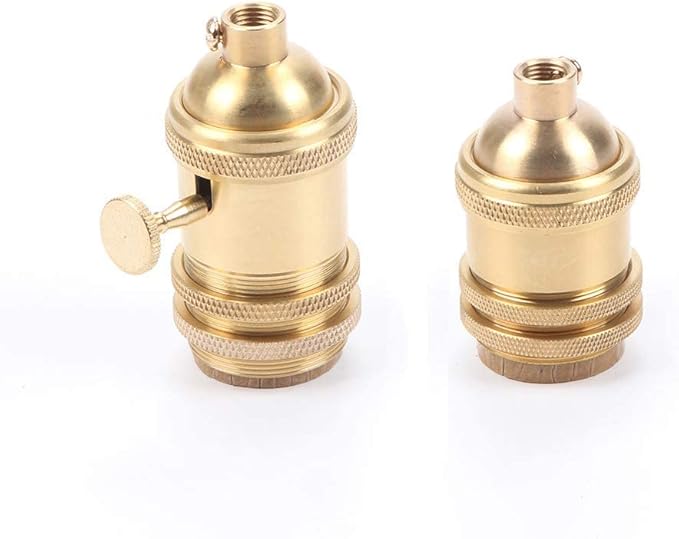 2 Pack Solid Brass Light Socket with 2 Socket Rings, Removable Turn Knob Version, Top Quality Supplies for Handmade Lighting, Lamps, Pendants etc (Natural Brass-Switch)
