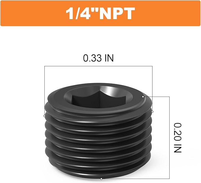 GASHER 50Pcs 1/4" NPT Carbon Steel Pipe Plug Fitting Internal Hex Thread Socket Pipe Plug
