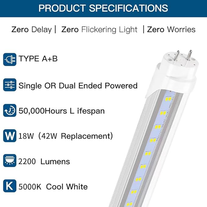 LED Bulbs 3ft Type A+B Replacemen for T8 Fluorescent Light Bulbs 36 inch,18W 2200LM 5000K Clear Cover Super Bright,Plug & Play,Didn't Have to Modify Your Fixture or Anything(4-Pack)