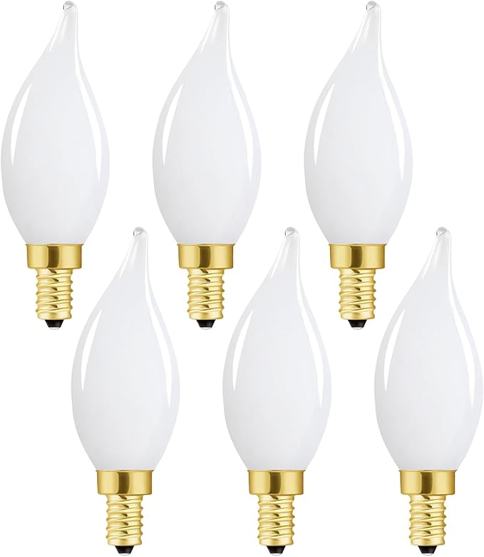 E12 Dimmable Candelabra LED Bulbs 40 Watt Candle Bulb 4000K Daylight Chandelier Light Bulb 4W Type B Light Bulb for Chandelier,Frosted Glass,400LM,6 Pack