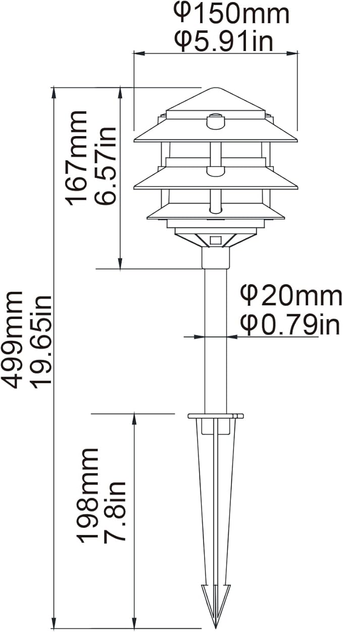 Lumina Lighting® Low Voltage Landscape Lighting Cast-Aluminum Pagoda Path and Area Light Warm White 4W G4 LED Bulb and ABS Ground Stake Included for Yard Walkway Lawn PAL0103-BKLED4 (Black,4-Pack)
