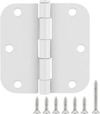 3 Pack White Door Hinges 3.5" Interior Hardware for Doors 3 1/2 Inch Rounded 5/8"Radius Non Removable Pin Bedroom Hinge Bulk Heavy Duty Steel Bisagra De Puerta Blanca Gate Decor Accessories No Squeak