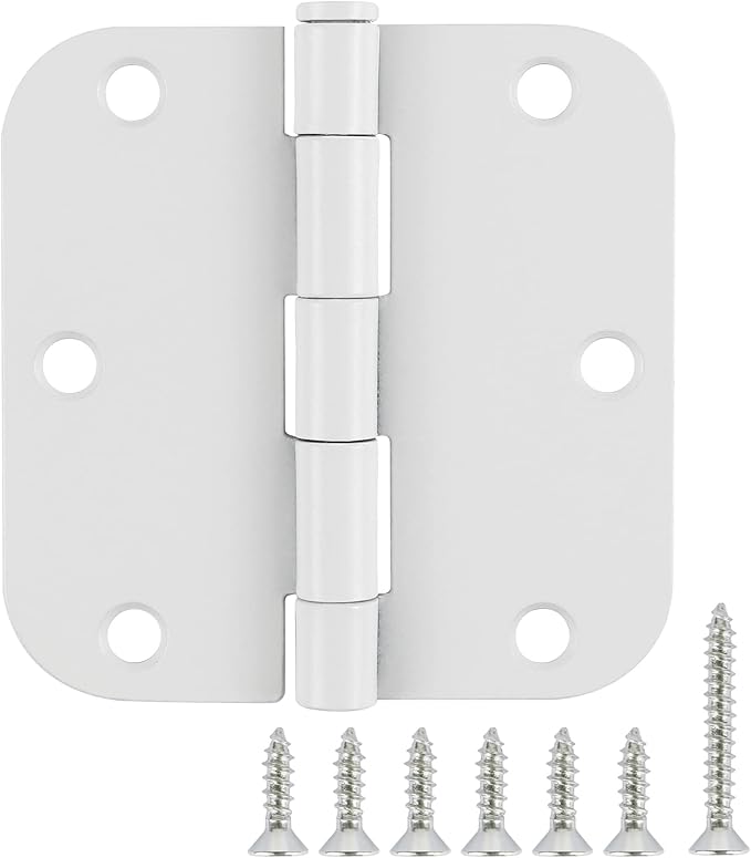 3 Pack White Door Hinges 3.5" Interior Hardware for Doors 3 1/2 Inch Rounded 5/8"Radius Non Removable Pin Bedroom Hinge Bulk Heavy Duty Steel Bisagra De Puerta Blanca Gate Decor Accessories No Squeak