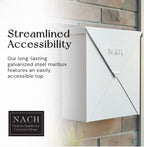 NACH Mailboxes for Outside Wall Mount, 10 x 10 x 4 inch White Wall Mount Mailbox, Waterproof Mailboxes for Outside - Chicago Style Mail Box