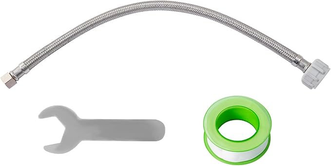SUNGATOR 12'' Toilet Water Supply Line, 7/8" Ballcock x 3/8" Compression Toilet Hose Connector, 12 Inch Braided Stainless Steel Water Supply Line with 1 Wrench and Sealing Tape (1 Pack)