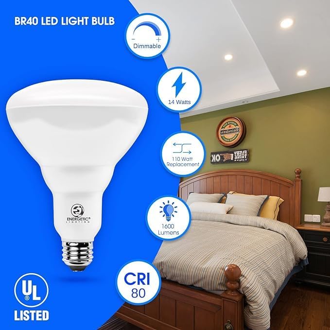 ENERGETIC SMARTER LIGHTING LED Recessed Light Bulbs BR40, 110W Equivalent 14W, Dimmable, 1600 High Lumens, Cool White 4000K, Indoor Flood Lights for Recessed Cans, UL Listed, 6 Pack