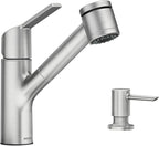 Moen Sombra Spot Resist Stainless Single-Handle Pull-Out Sprayer Kitchen Faucet with Soap Dispenser and Power Clean, 87701SRS