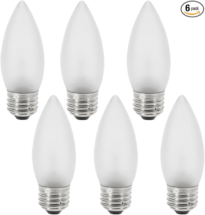 40 Watt Incandescent Light Bulbs,Frosted Flame Tip Chandelier Light Bulb, Medium E26 Candelabra Base 40W Equivalent Incandescent Torpedo Tip Chandelier with Crystal (66)