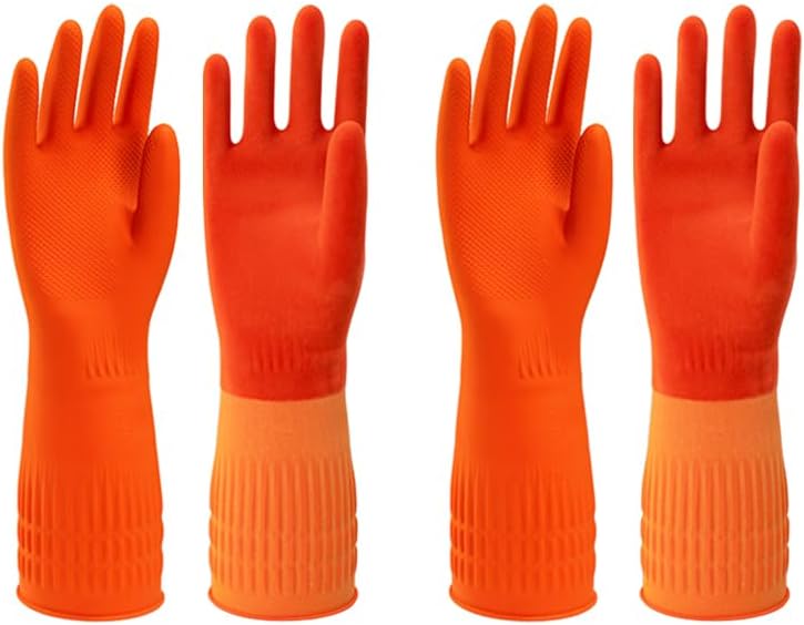 North Tower Kitchen Washing Room Gloves Fleece Lined, Reusable, Waterproof with Extra-Long Cuff & Anti-Slip Design for Household & Kitchen Use,15",2 Pairs Small