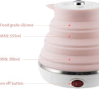 Ultrathin Upgraded Food Grade Silicone Travel Foldable Electric Kettle Boil Dry Protection Portable with Dual Voltage and Separable Power Cord,555ML 110-220V US Plug