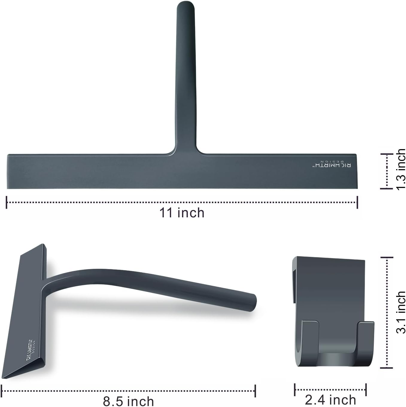 Shower Squeegee for Glass Doors, RICHMIRTH 11" Inch Width Silicone Rubber Blade Squeegee Window Cleaner Tool Squeegee for Shower Glass Doors Bathroom Mirror Car Window Tile - Gray