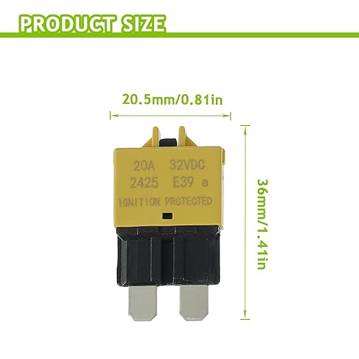 20A DC 12V-32V Manual Reset Circuit Breaker ATC/ATO Low Profile T3 Mini Blade Fuses Breakers for Car Trucks Marine Boat RV Solar and More,2 Pack