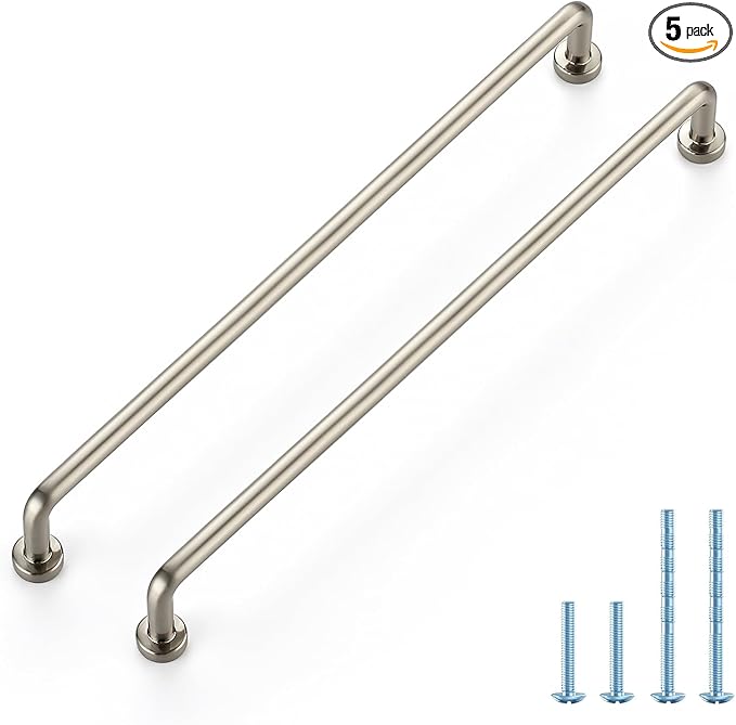 JOY DECOR Cabinet Pulls – 8-3/4 Inch Hole Center, Brushed Nickel, 5 Pack, Zinc Alloy Cabinet Handles for Drawers & Cupboard – Vintage Style Hardware for Kitchen, Bathroom, Dresser, Furniture Makeover