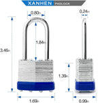 Laminated Steel Keyed Padlocks, 12 Pack, Blue, Keyed Alike, Long Shackle, 1-9/16" (40mm), For Hasp Latch, Sheds, Fences, Storage Locker, School, Gym