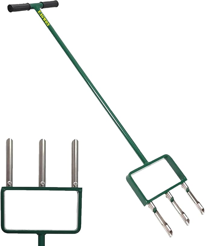 Lawn Aerator, Push Core Aerator Lawn Tool, Stainless Steel 3-Corer Hand Aeration – Manual Yard Plug Aerator for Compacted Garden Soil, Garden Care, Gardening Core Aeration Tool