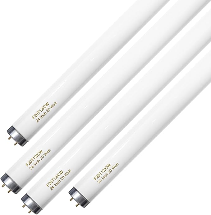 24 Inch T12 Fluorescent Tube Light Bulb 20 Watt Cool White, F20T12/CW 4100K Replacement for F20T12/CW/ALTO, F20T12/CW/ECO, F20T12/SP41/ECO G13 Base 1200 Lumens 4 Counts