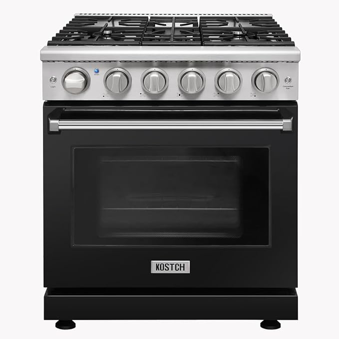 30 inch Professional Freestanding Pro-Style Natural Gas Range or Liquid Propane Gas Range with 5 Burners, 4.55 cu.ft. Oven Capacity, in Stainless Steel - KOS-30RG03M (Black)