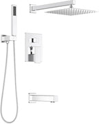 Lava Odoro Modern 3-Setting Square Shower and Tub Faucet Set with Shower Head and Handheld Sprayer Chrome, Rainfall Shower System with Tub Spout, Shower Valve Trim Kit, Chrome, SF103-C-T