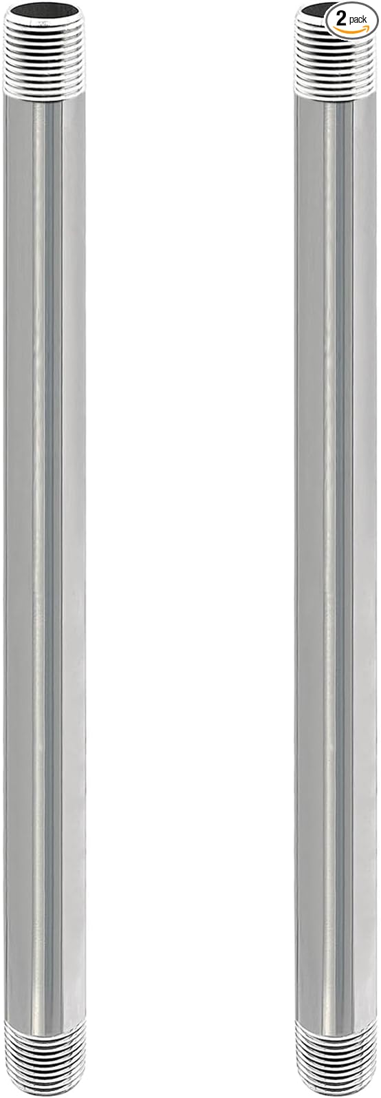 GeilSpace 3/4" x 16" Stainless Steel Pipe, 304 Pipe Nipple Fits Standard 3/4 Inch Threaded Pipes and Fittings, DIY Industrial Metal tube (2 PCS)