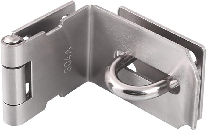 HOWDIA 4 Inch Door Hasp Latch 90 Degree, Stainless Steel Safety Right Angle Padlock Hasp Locking Latch Security Door Clasp Hasp Lock Latch for Push/Sliding/Barn Door, 2mm Thick, Brushed Silver