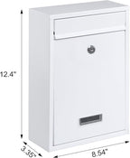 KYODOLED Key Lock MailBoxes for Outside, Locking Wall Mount Mailbox, Security Key Drop Box for Letters Newspapers, Cards, 12.4H x 8.54L x 3.35W Inches, White
