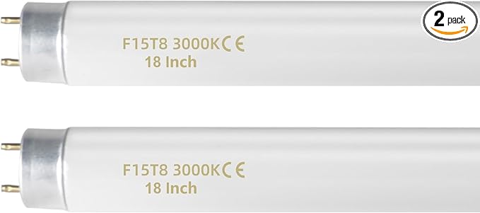 F15T8 18 Inch 15W T8 Fluorescent Replacement Tube Bulb Warm White 3000K Medium Bi-Pin G13 Base 2 Count