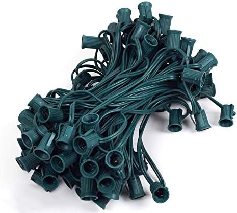 100 Foot C9 Light Strand | Green Wire 100 Sockets Intermediate E17 Base | 12" Spacing Outdoor/Indoor Use | Ideal Christmas Lighting | 1 Pack by GoodBulb