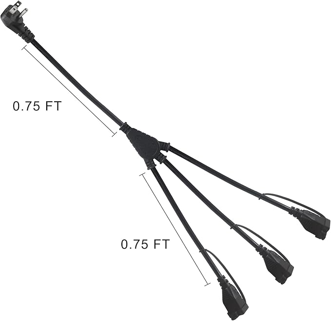 KUNCAN Outdoor 3-Outlet Power Splitter, 90-Degree Flat Plug 1 to 3 Way Outlet Adapter 1.5FT SJTW 16AWG 3-Prong Power Cord Extension Strip with Outlet Cover for Holiday Decoration String Light(1-Pack)