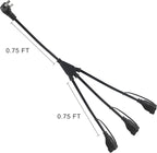 KUNCAN Outdoor 3-Outlet Power Splitter, 90-Degree Flat Plug 1 to 3 Way Outlet Adapter 1.5FT SJTW 16AWG 3-Prong Power Cord Extension Strip with Outlet Cover for Holiday Decoration String Light(2-Pack)