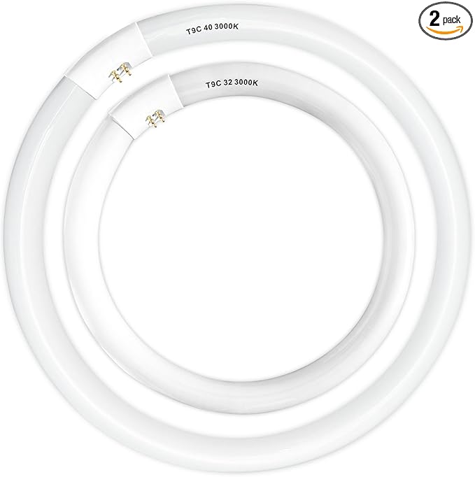 FC16T9/WW 40 Watt and FC12T9/WW 32W Set, 2700K Soft White, 16'' T9 40W Circline Light Bulbs, 12 inch 32 Watt Circular Fluorescent Tube, Round Fluorescent Bulb CRI 82, 5700 Lumen G10q